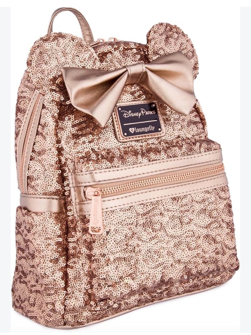 Loungefly X Disney Parks Sequin Bow Mini Backpack - Rose Gold Like New cond.